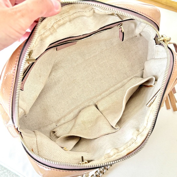 Gucci SoHo Small Tan Patent Leather Top Zip Chain Strap Tassel Shoulder Bag - Picture 12 of 17